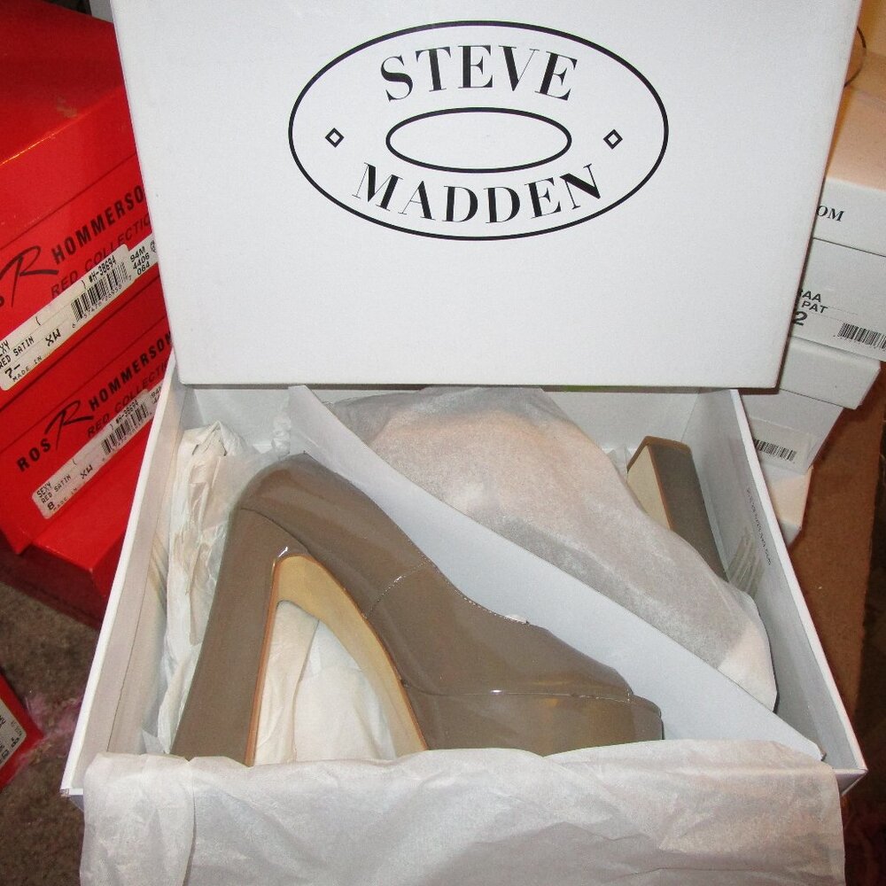 Steve Madden FARAA Taupe Patent Platform Peep Toe Shoes 7.5  or 8 NIB - Picture 5 of 6